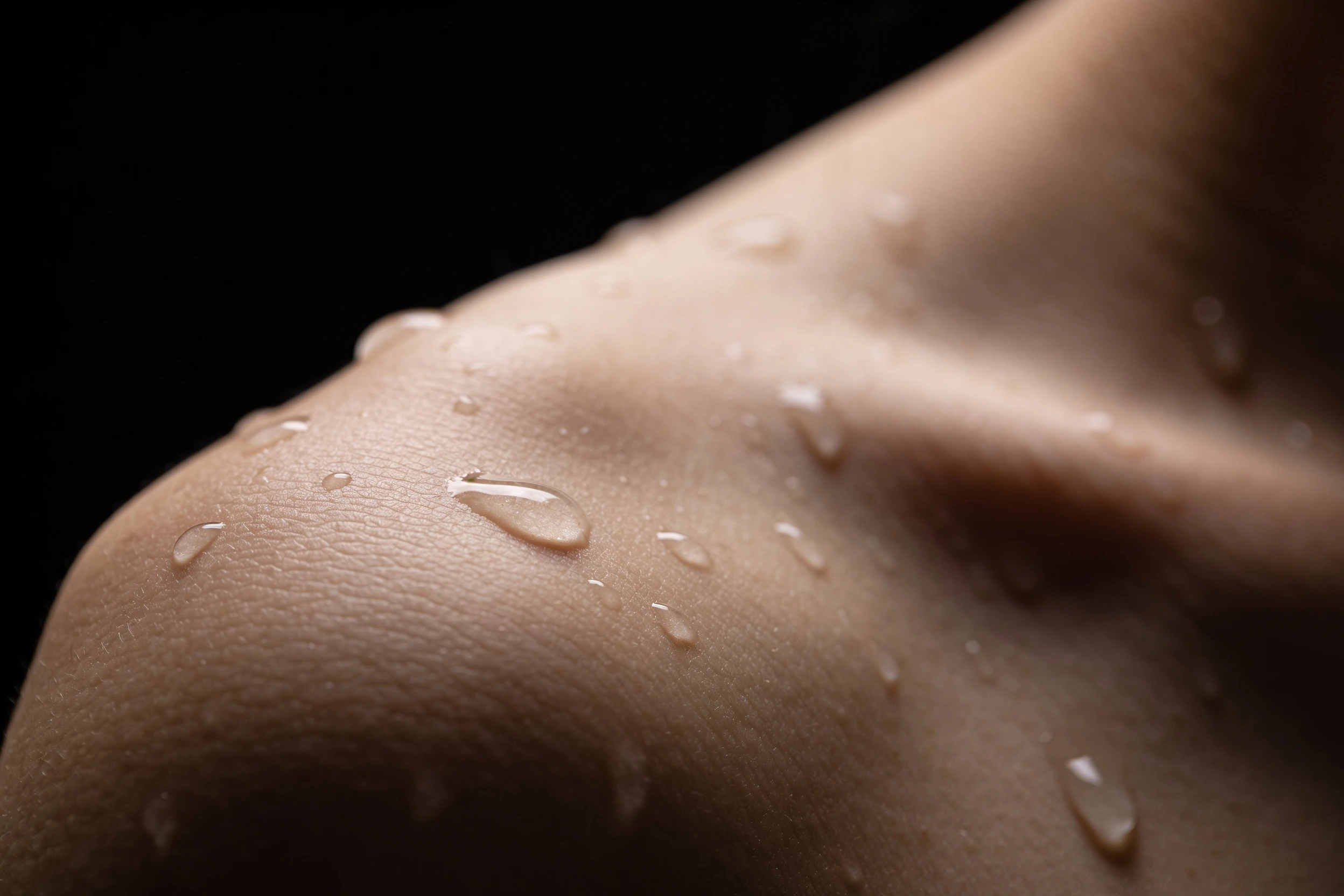 Close-up of water droplets beaded on skin